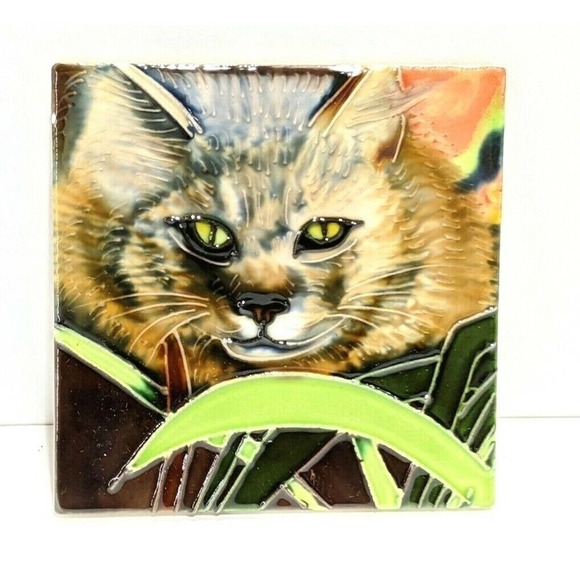 Cat Feline Coasters Art Tiles Set of 4 Cork Backed 4 x 4" - Picture 5 of 7